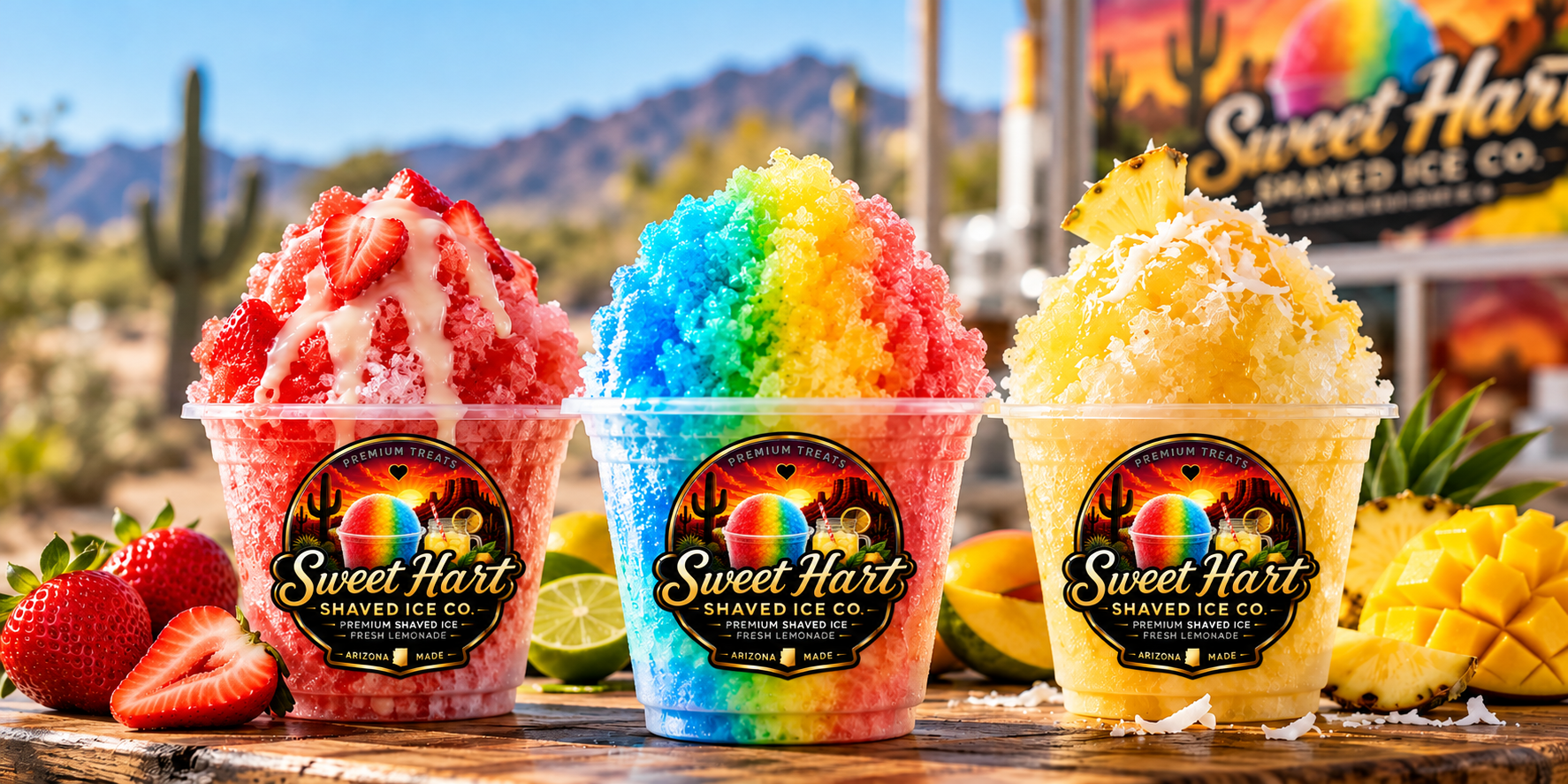 Three Sweet Hart premium shaved ice flavors